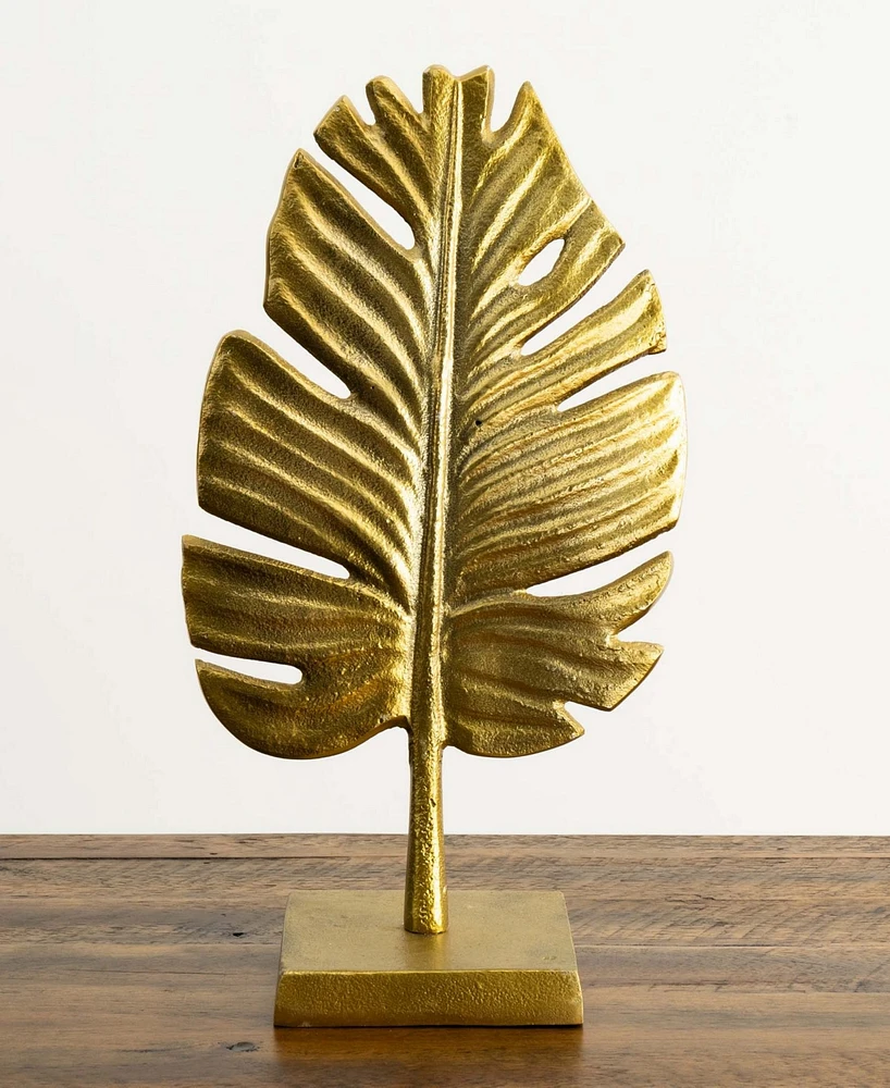 Nearly Natural 15.5in. Golden Leaf Sculpture Decorative Accent