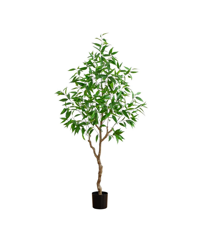 Nearly Natural 7ft. Artificial Long Leaf Greco Eucalyptus Tree with Real Touch Leaves