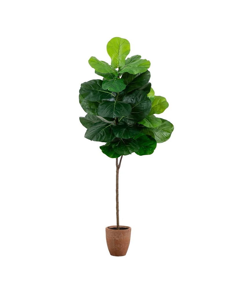 Nearly Natural 6ft. Artificial Giant Leaf Fiddle Leaf Fig Tree in Decorative Planter with Real Touch Leaves