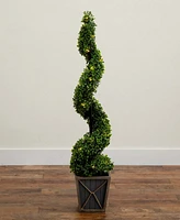 Nearly Natural 45in. Uv Resistant Artificial Boxwood Spiral Topiary Tree with Led Lights in Decorative Planter Indoor/Outdoor
