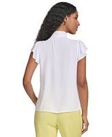 Calvin Klein Petite Solid-Color Cap-Sleeve Bow Blouse