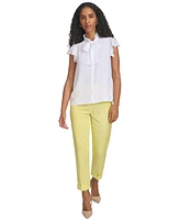 Calvin Klein Petite Solid-Color Cap-Sleeve Bow Blouse