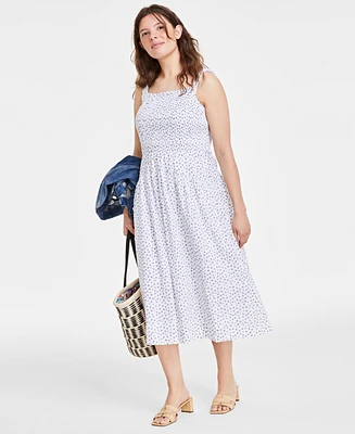 On 34th Women's Printed Smocked-Bodice Midi Dress