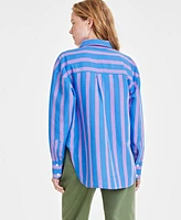 On 34th Women's Wide Stripe Linen Relaxed-Fit Shirt, Created for Macy's