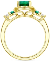 Lab-Grown Emerald (1-1/6 ct. t.w.) & White Sapphire (1/4 Oval Halo Ring 14k Gold-Plated Sterling Silver (Also Additional Gem