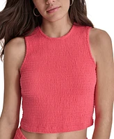 Dkny Jeans Women's Cropped Smocked Cotton Tank Top