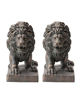 Glitzhome Set of 2 Bronze Walking Lion Garden Statue