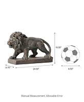 Glitzhome Set of 2 Bronze Walking Lion Garden Statue