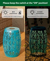 Glitzhome Multi-Functional Blue Iron Leaf Pattern Solar Powered Garden Stool or Planter Stand