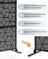 Glitzhome Black Geometric Pattern Privacy Panel Room Divider with Riser Feet