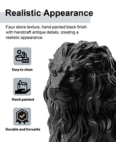 Glitzhome Set of 2 Black Sitting Lion Garden Statue