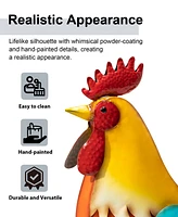 Glitzhome Metal Vibrant Standing Rooster Garden Statue