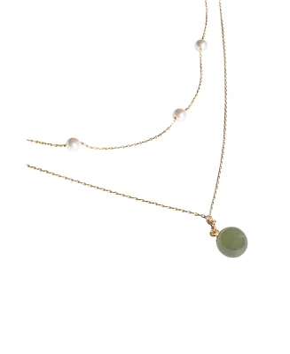 seree Emma - Pearl and jade layered necklace