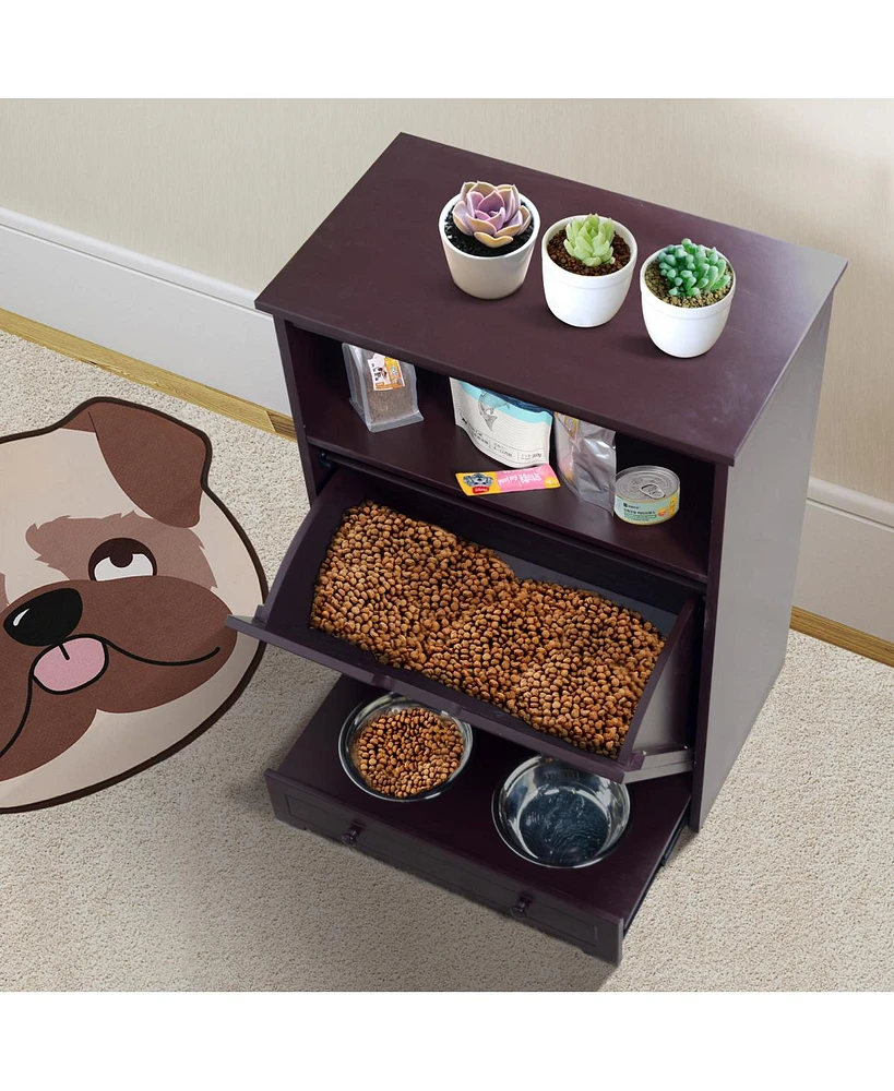 Simplie Fun Mdf Pet Feeder Station with Storage and Stainless Bowl