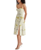 Steve Madden Women's Carlynn Floral-Print Pointelle Bow-Sleeve Smocked-Back Dress