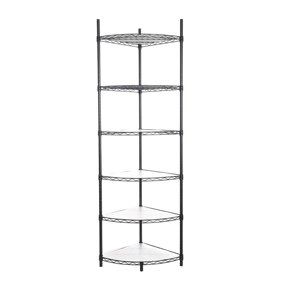 Simplie Fun Adjustable Corner Wire Shelf Rack for Bathroom, Living Room, Kitchen - Black