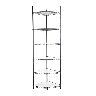 Simplie Fun Adjustable Corner Wire Shelf Rack for Bathroom, Living Room, Kitchen - Black