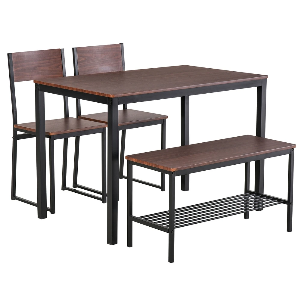 Simplie Fun 4-Piece Dining Set with Storage Rack, Black/Brown