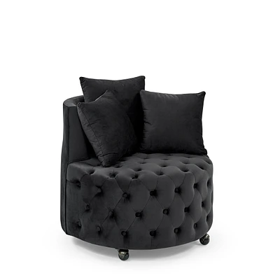 Streamdale Furniture Velvet Swivel Chair with Wheels, 3 Pillows - Black