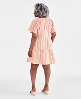 Style & Co Plus Printed Split-Neck Flutter-Sleeve Swing Dress, Created for Macy's