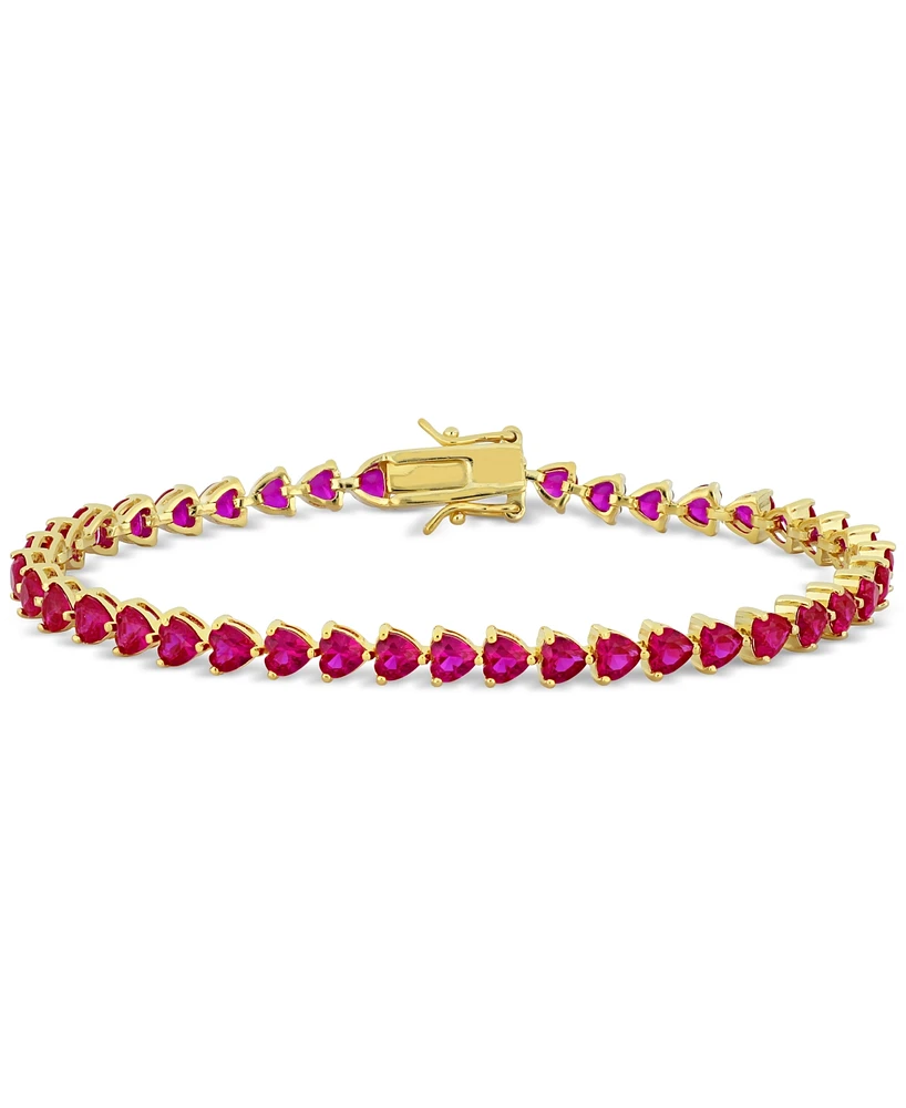 Lab-Grown Ruby Heart Shape Tennis Bracelet (12-1/3 ct. t.w.) in Yellow-Plated Sterling Silver