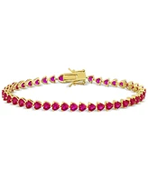 Lab-Grown Ruby Heart Shape Tennis Bracelet (12-1/3 ct. t.w.) in Yellow-Plated Sterling Silver