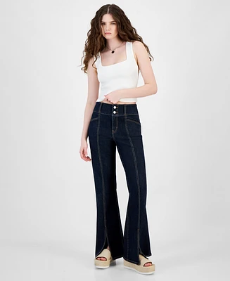 Tinseltown Juniors' Super-High-Rise Split-Seam Flare-Leg Jeans, Created for Macy's