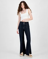 Tinseltown Juniors' Super-High-Rise Split-Seam Flare-Leg Jeans, Created for Macy's