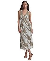 Dkny Women's Plisse Printed Surplice-Neck Dress