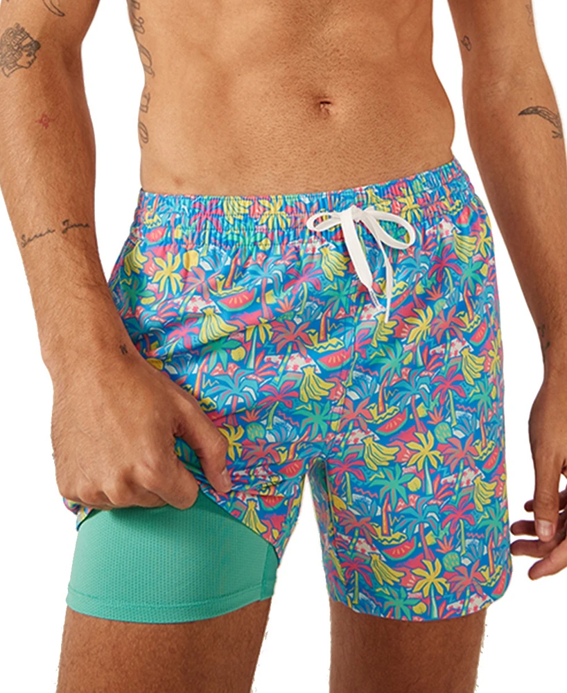 Chubbies Men's The Tropical Bunches Quick-Dry 5-1/2" Swim Trunks with Boxer-Brief Liner