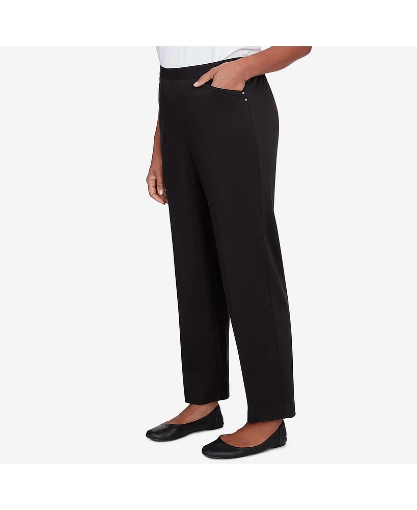 Alfred Dunner Women's Opposites Attract Short Length Elastic Waistband Sateen Pants