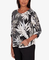 Alfred Dunner Women's Opposites Attract Printed Leaves Top with Necklace