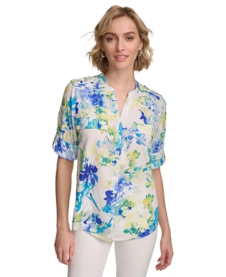 Calvin Klein Women's Floral Print Button Down Shirt