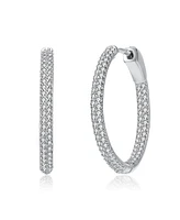 Genevive Chic Sterling Silver Cubic Zirconia Encrusted Thin Hoop Earrings