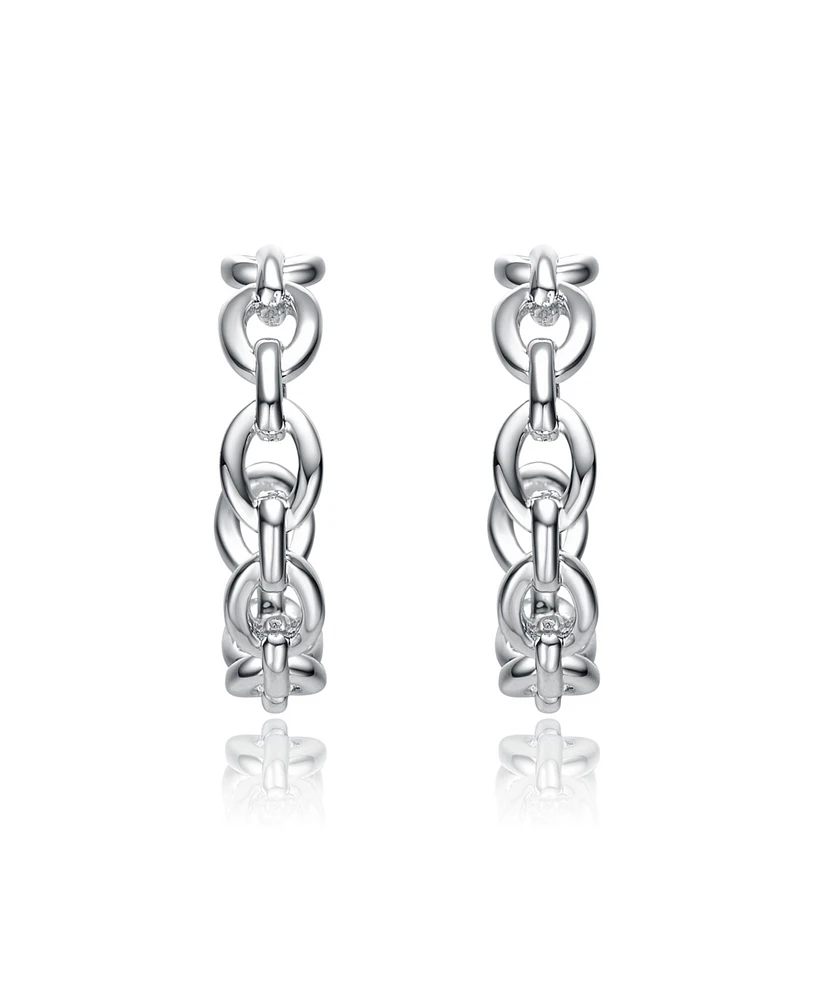 Genevive Sterling Silver Modern Chain Link C-Hoop Earrings