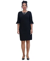 Kasper Kat Elbow-Sleeve Ruffled-Cuff Dress