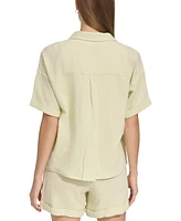 Andrew Marc Sport Women's Short-Sleeve Gauze Button-Front Camp Shirt