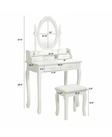 Sugift Wood Vanity Table Set with Oval Mirror and 4 Drawers for Kids Girls Women