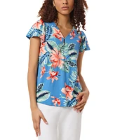 Jones New York Women's Floral Print V-Neck Flutter-Sleeve Top