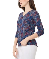 Jones New York Women's Printed Moss Crepe V-Neck Top