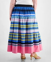 On 34th Trendy Plus Striped Tiered Maxi Skirt, Created for Macy's