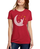 La Pop Art Women's Premium Blend Word Cat Moon T-Shirt