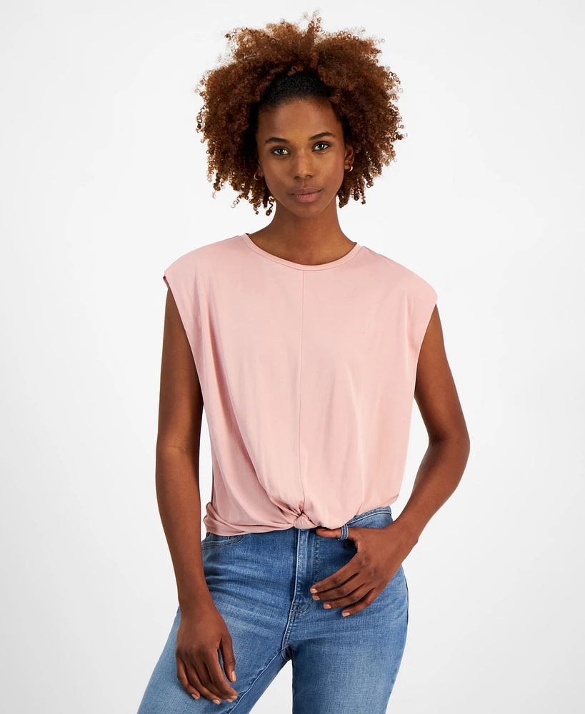 Nautica Jeans Women's Solid Knot-Front Short-Sleeve Tee