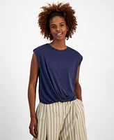 Nautica Jeans Women's Solid Knot-Front Short-Sleeve Tee