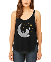 La Pop Art Women's Premium Word Cat Moon Flowy Tank Top