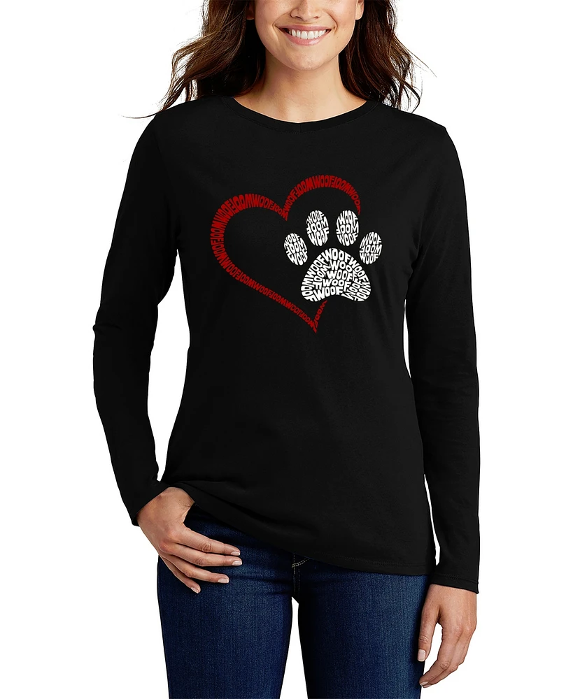 La Pop Art Women's Word Paw Heart Long Sleeve T-Shirt