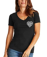 La Pop Art Women's Word Cursive Heart V-Neck T-Shirt