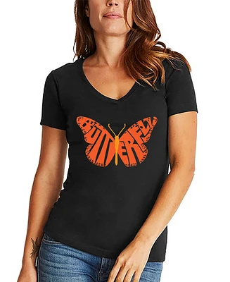 La Pop Art Women's Word Butterfly V-Neck T-Shirt