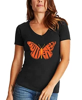 La Pop Art Women's Word Butterfly V-Neck T-Shirt