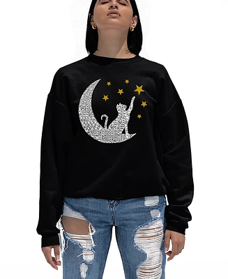 La Pop Art Women's Word Cat Moon Crewneck Sweatshirt